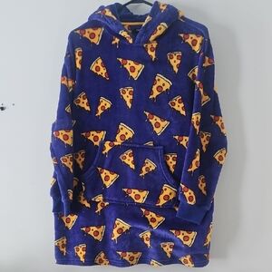 George Kids Hoodie with Pizza Pattern - Blue and Yellow - Blanket Sweater